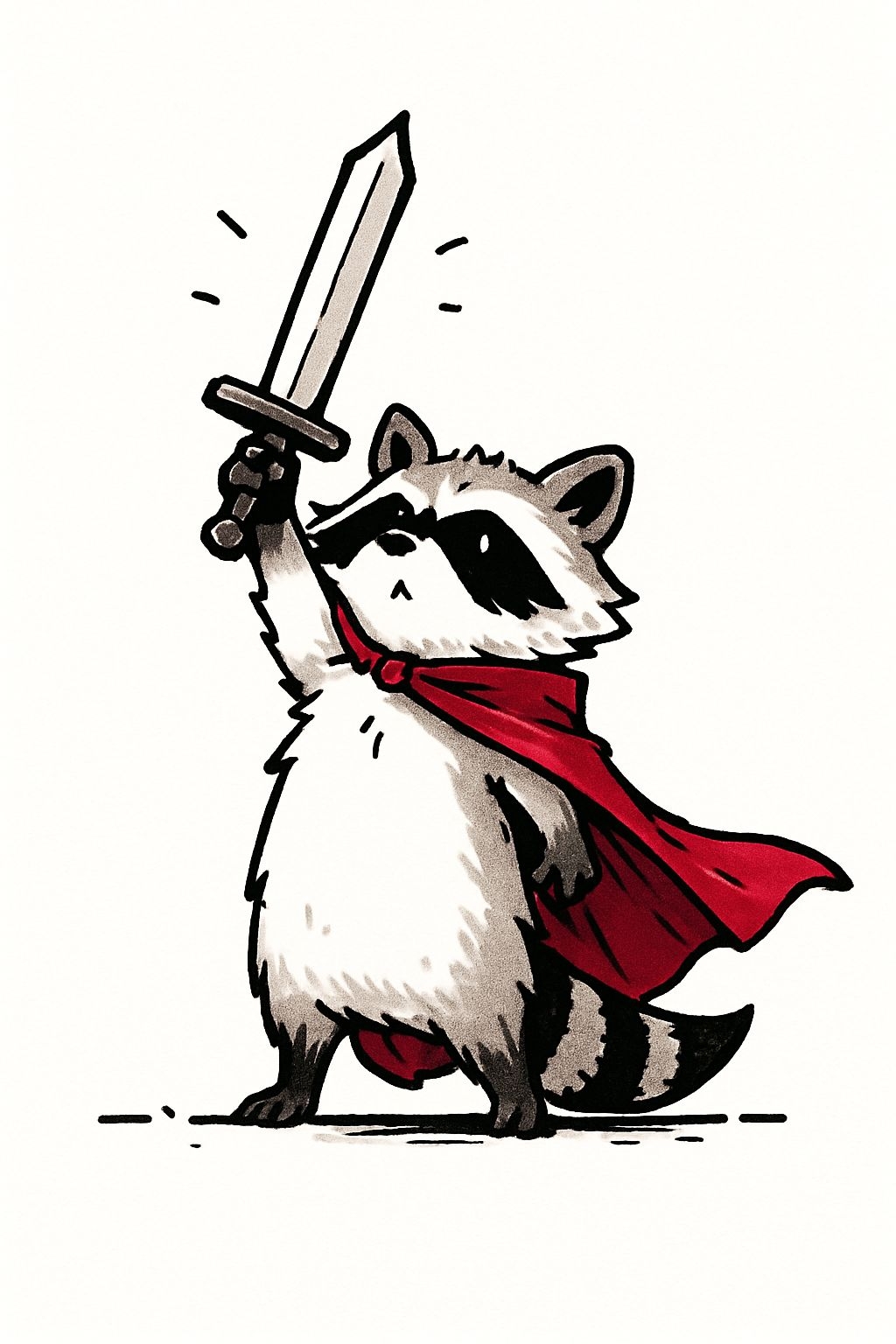 Whimsical Heroic Raccoon with Sword and Cape Cartoon T-Shirt