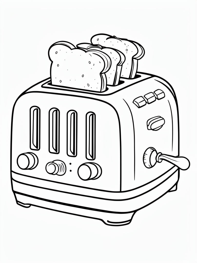 Whimsical Retro Toaster Cartoon Illustration for Coloring Book Pages
