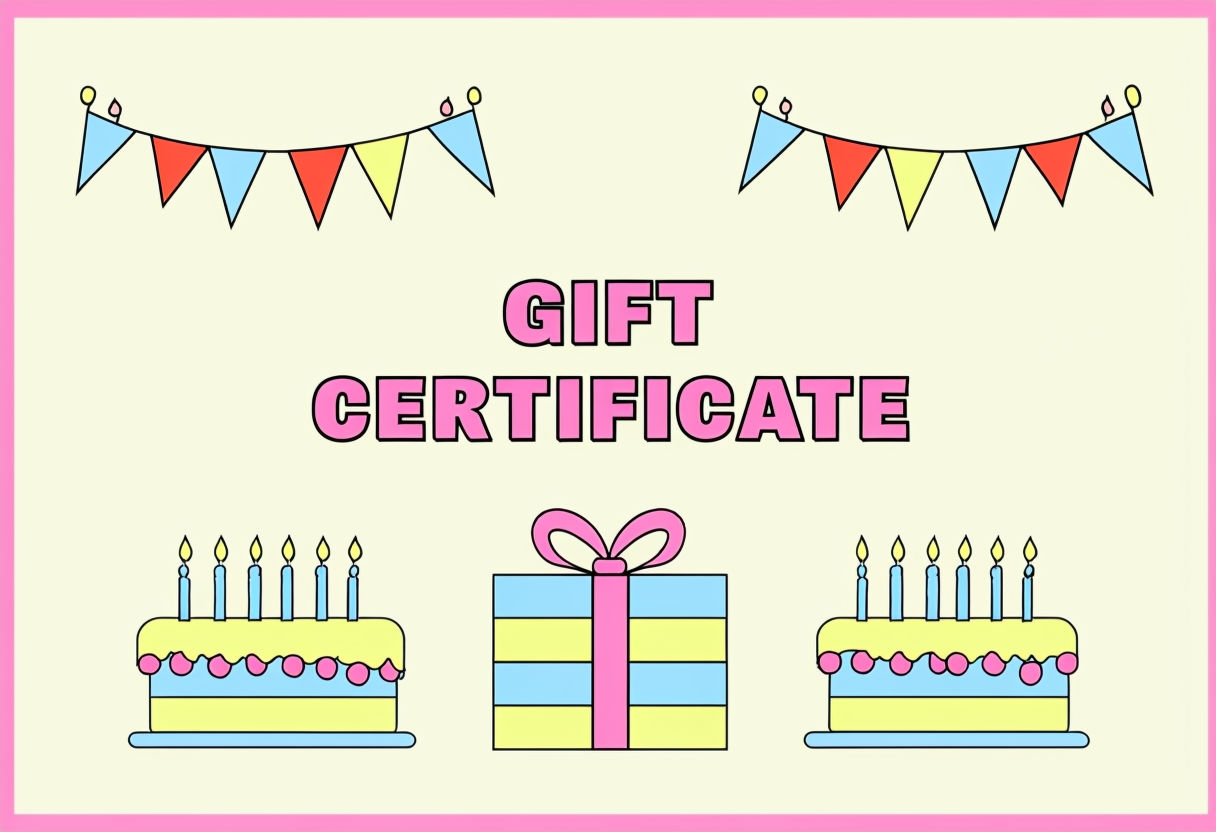 Festive Gift Certificate Cartoon with Bunting and Cakes Art