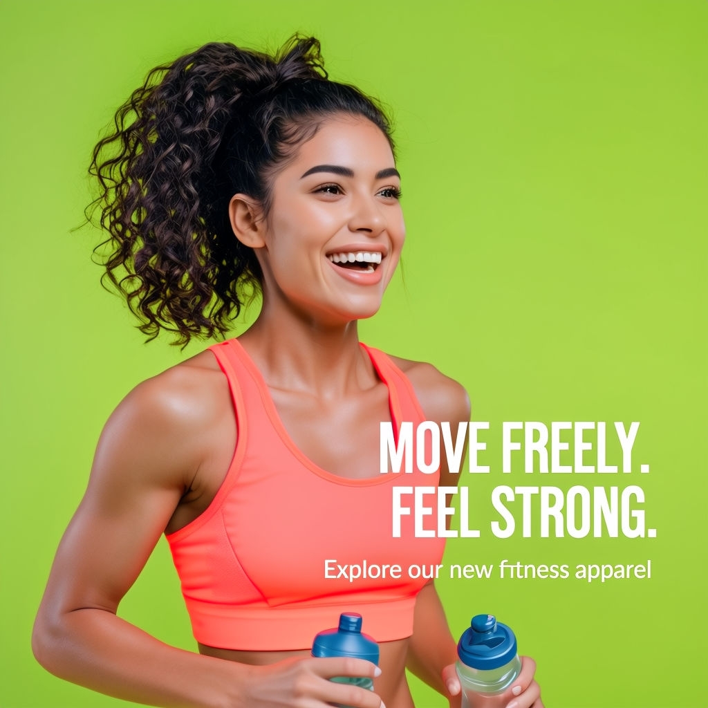 Energetic Woman in Bright Athletic Wear Fitness Apparel Ad