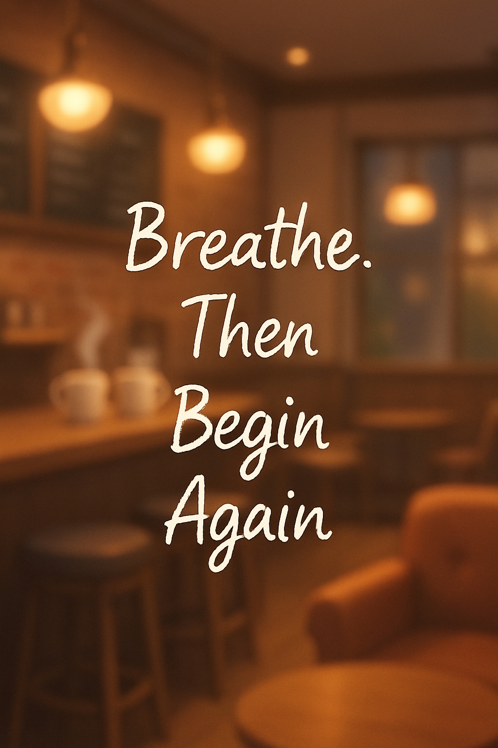 Cozy Coffee Shop Interior with Motivational Quote Mobile Wallpaper