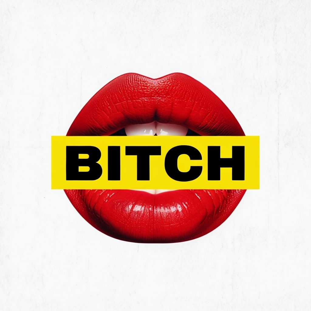 Provocative Red Lips with BITCH Banner Graphic T-Shirt