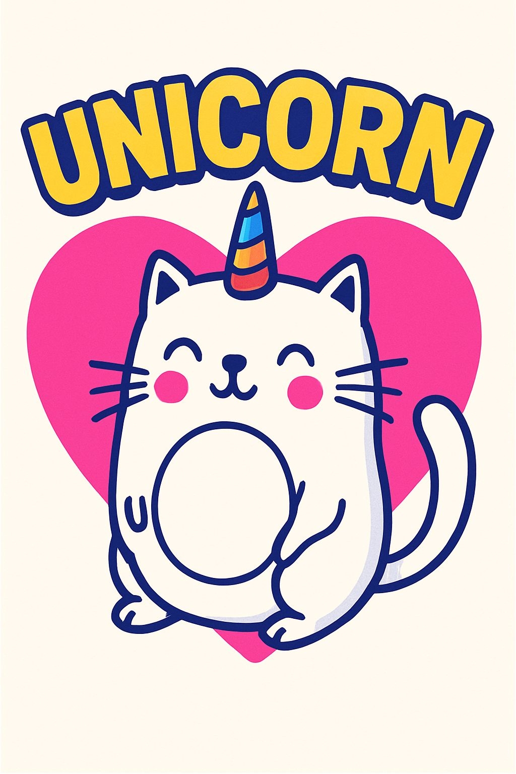 Cute Cartoon Unicorn Cat with Heart T-Shirt