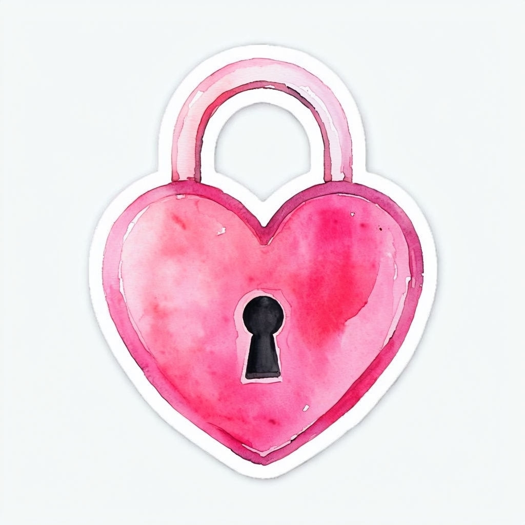 Vibrant Heart-Shaped Padlock Watercolor Illustration Sticker