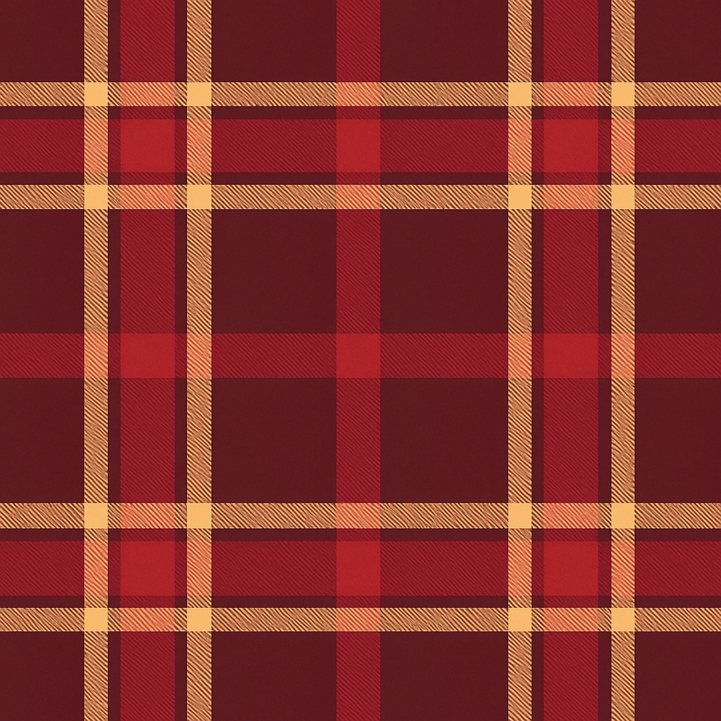 Vibrant Red Plaid Pattern with Golden Yellow and Beige Details Seamless Pattern