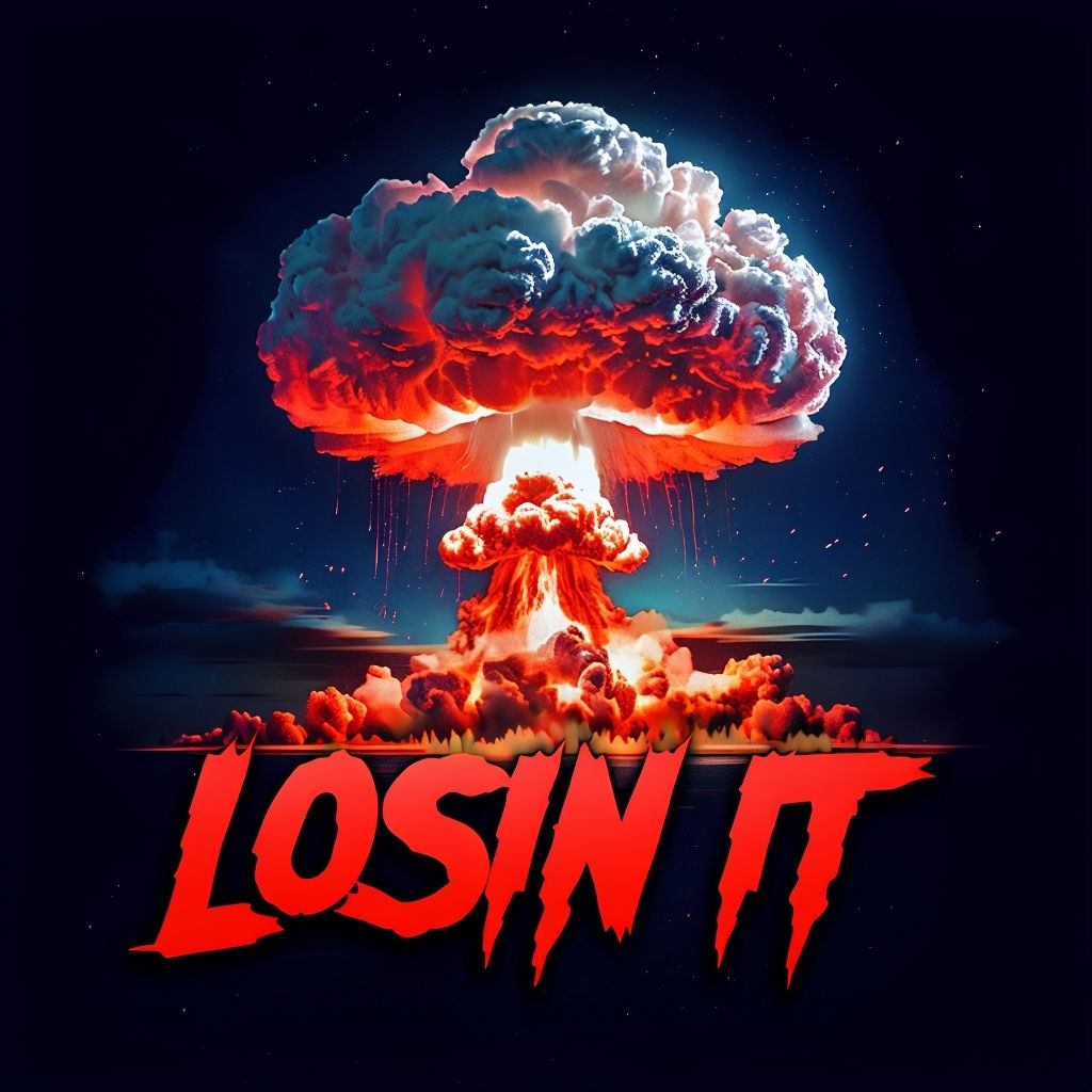 Dramatic Mushroom Cloud Explosion with 'LOSIN IT' Text Spotify Album Cover