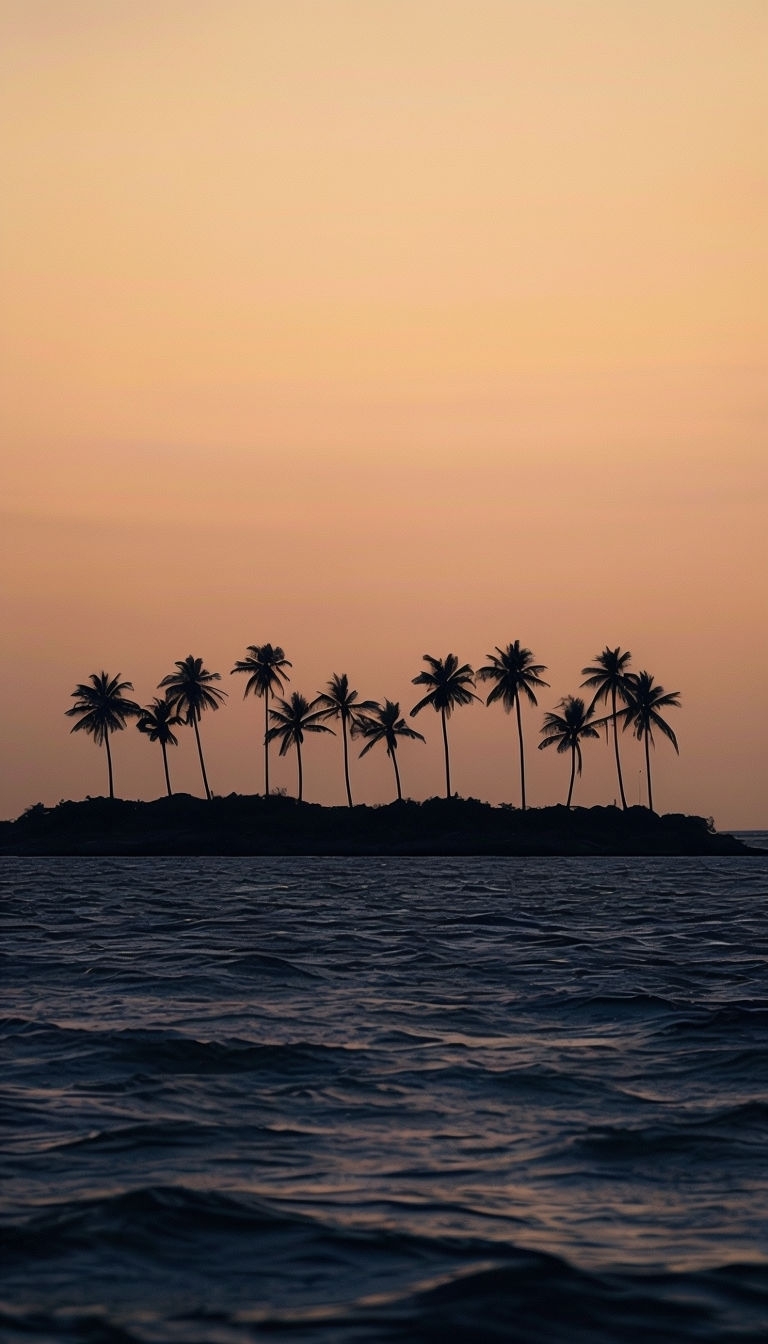 Tranquil Sunset Over Water with Palm Trees Mobile Wallpaper