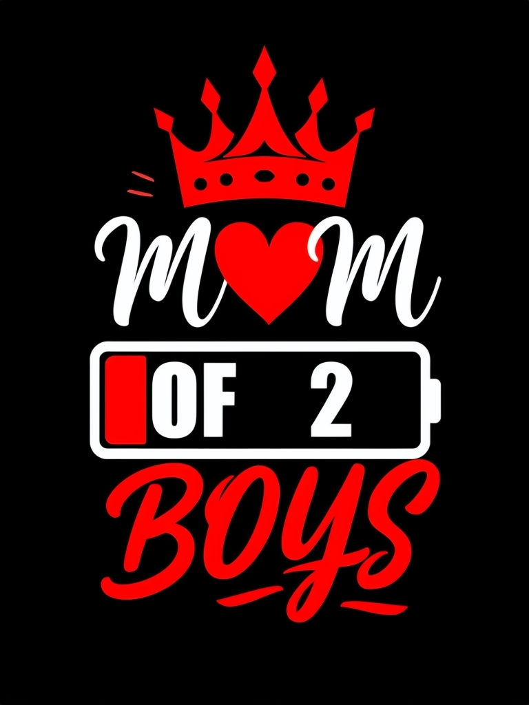 Royal MOM with Heart and Boys Typography T-Shirt