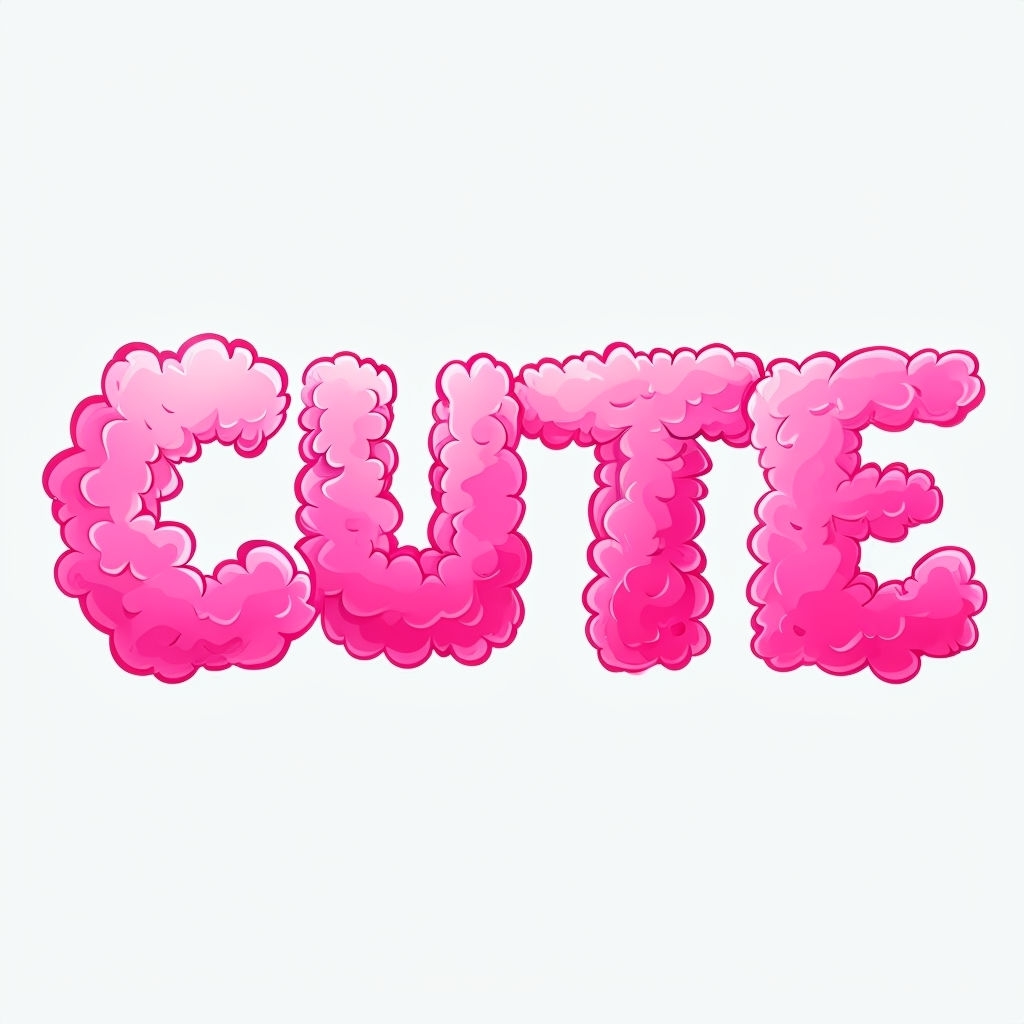 Playful Fluffy Pink Cute Text Illustration Sticker