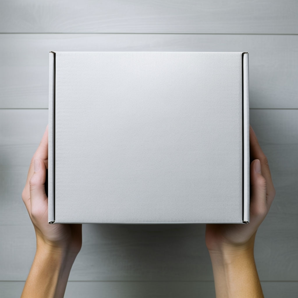 Minimalist Light Gray Cardboard Box Mockup with Hands