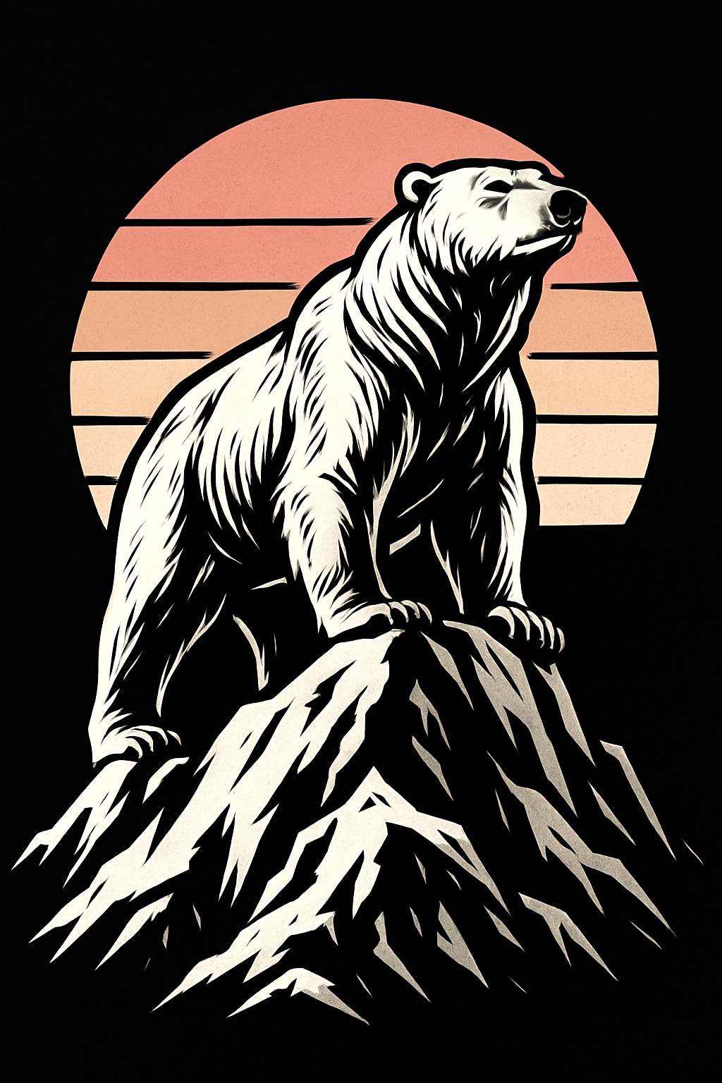 Majestic Polar Bear on Snowy Peak Vintage Illustration Mobile Wallpaper