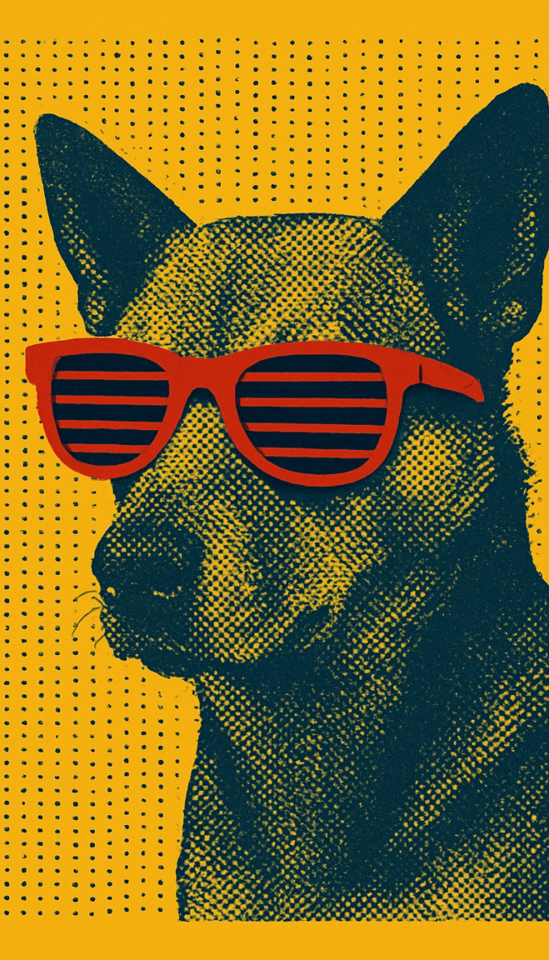 Retro Pop Art Dog Illustration with Vibrant Sunglasses Art