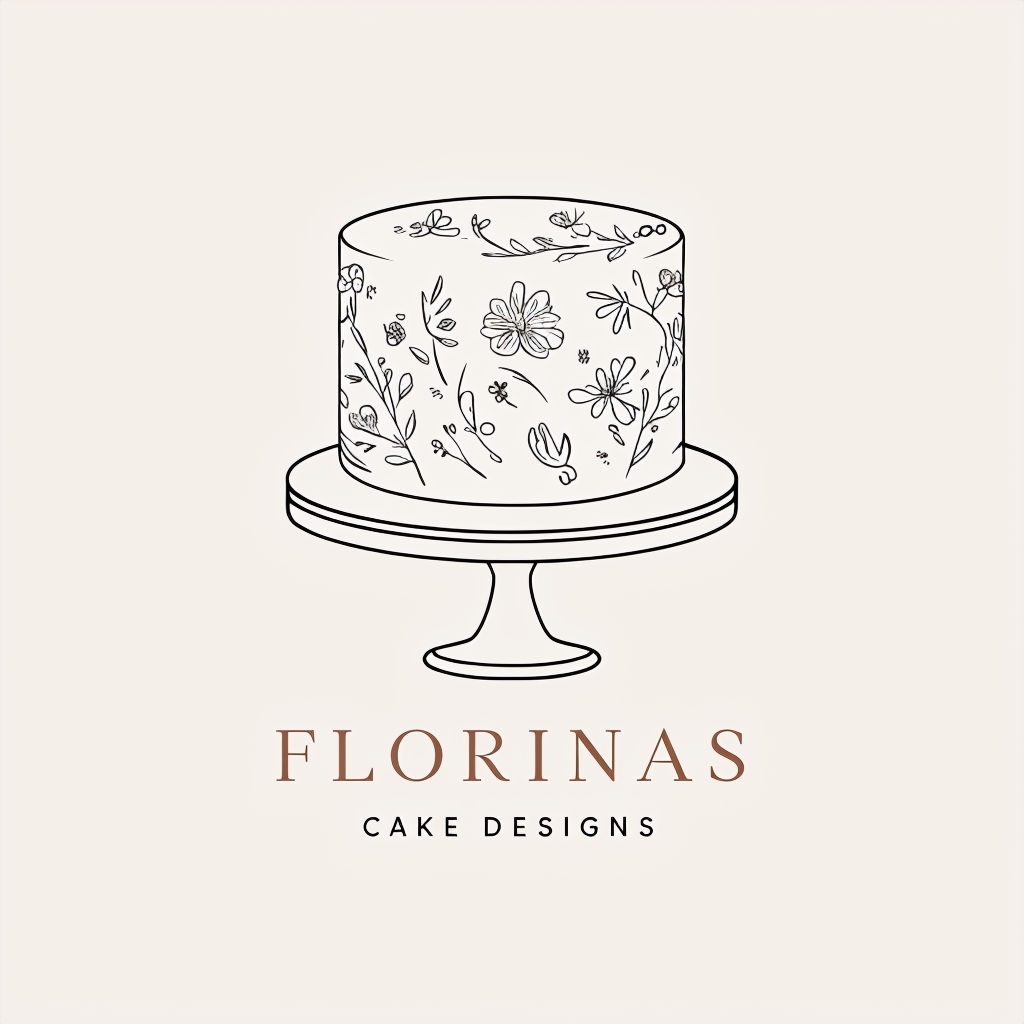 Elegant Minimalist Floral Cake Logo Design for Florinas Logo