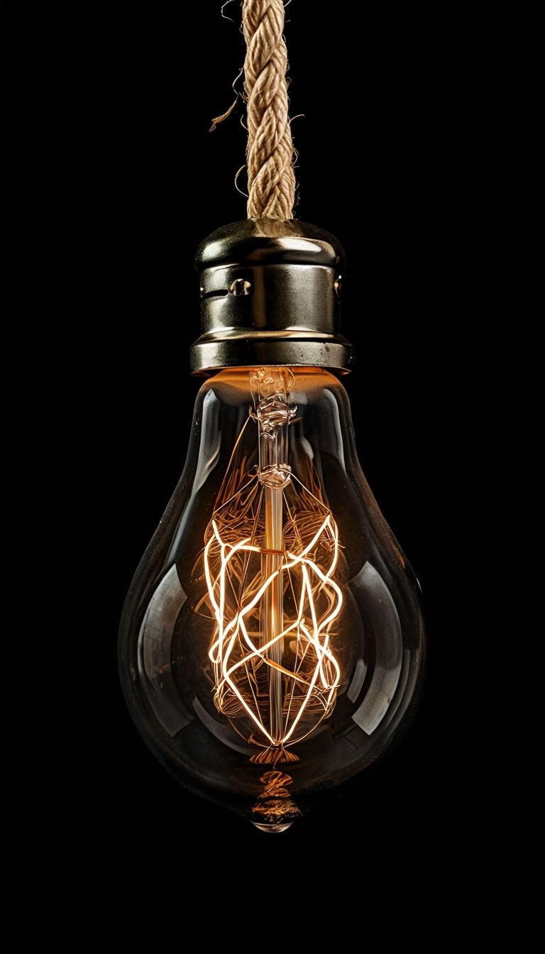 Vintage Edison Light Bulb with Rope on Black Background Mobile Wallpaper