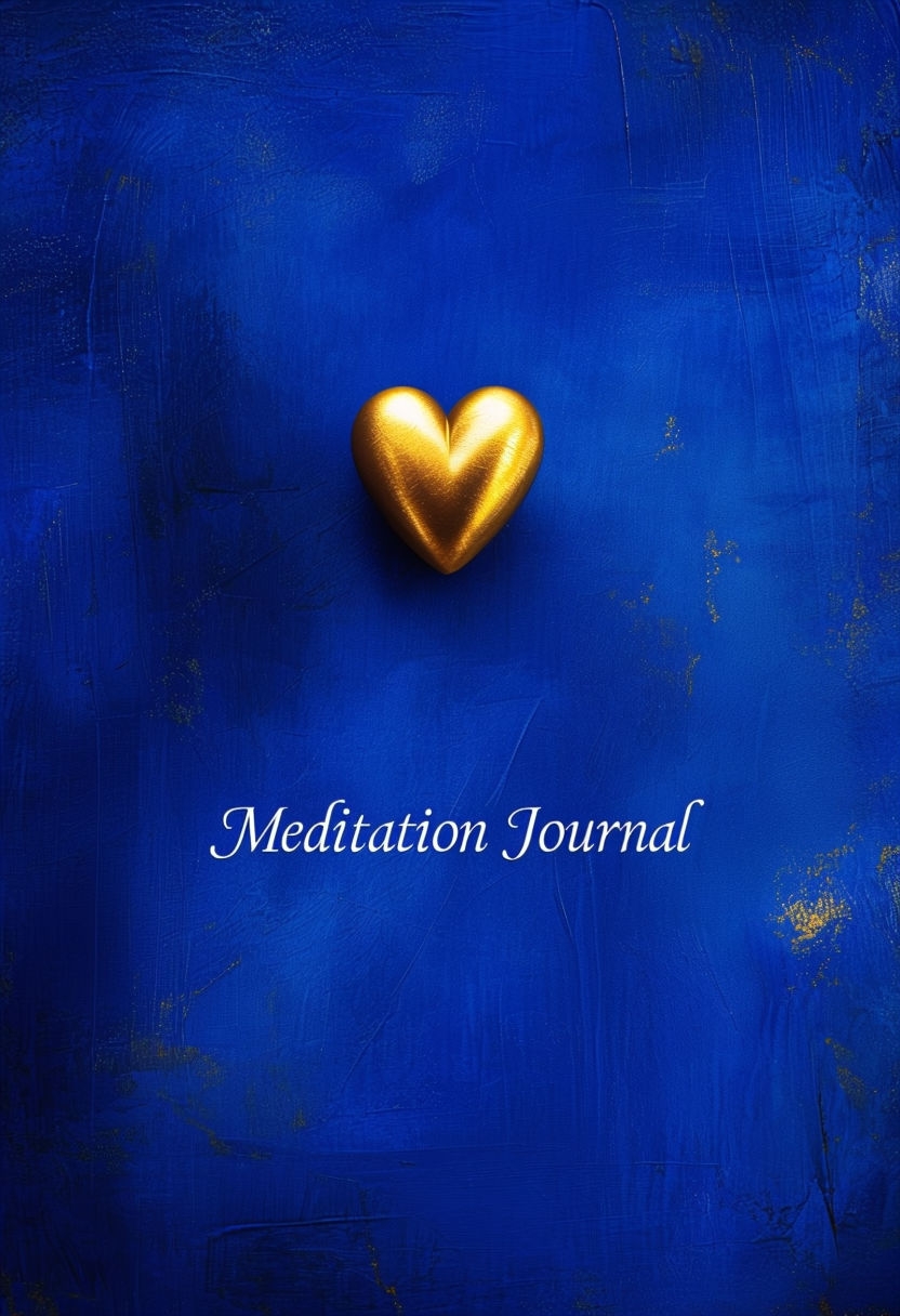 Elegant Golden Heart Meditation Journal on Blue Background EBook Cover