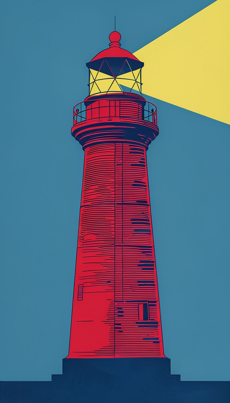 Stylized Crimson Lighthouse Graphic Illustration Mobile Wallpaper