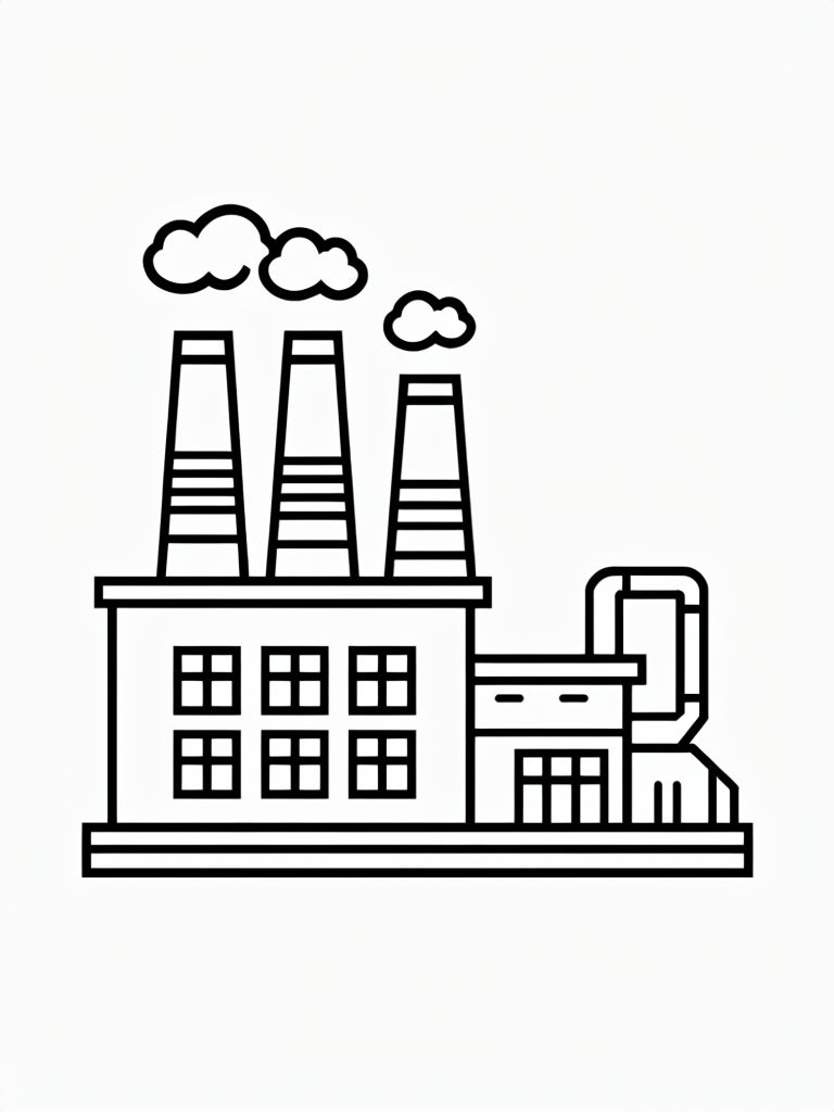 Industrial Factory Line Drawing for Coloring Book Pages
