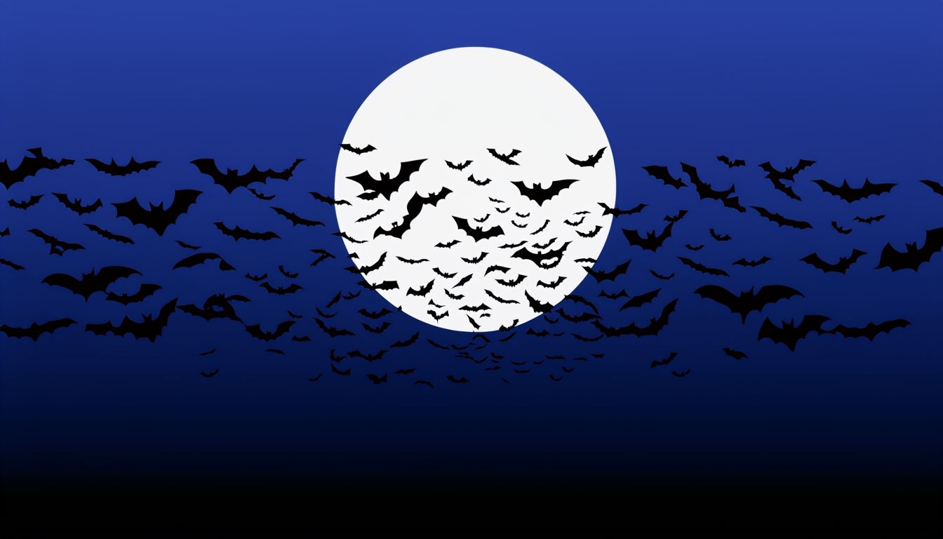 Dynamic Night Sky with Bats and Moon Vector Wallpaper for Virtual Backgrounds