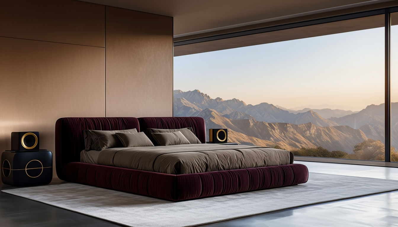 Modern Minimalist Bedroom with Scenic Mountain View Virtual Backgrounds