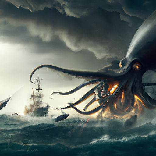 A giant squid sinking a modern war ship by FirecatHD - Playground