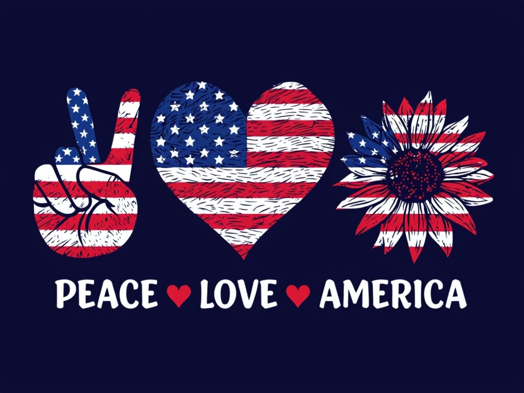 Patriotic Peace Love America Graphic T-Shirt