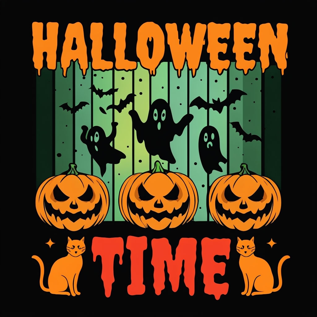 Spooky Halloween Design with Bats and Jack-O'-Lanterns T-Shirt