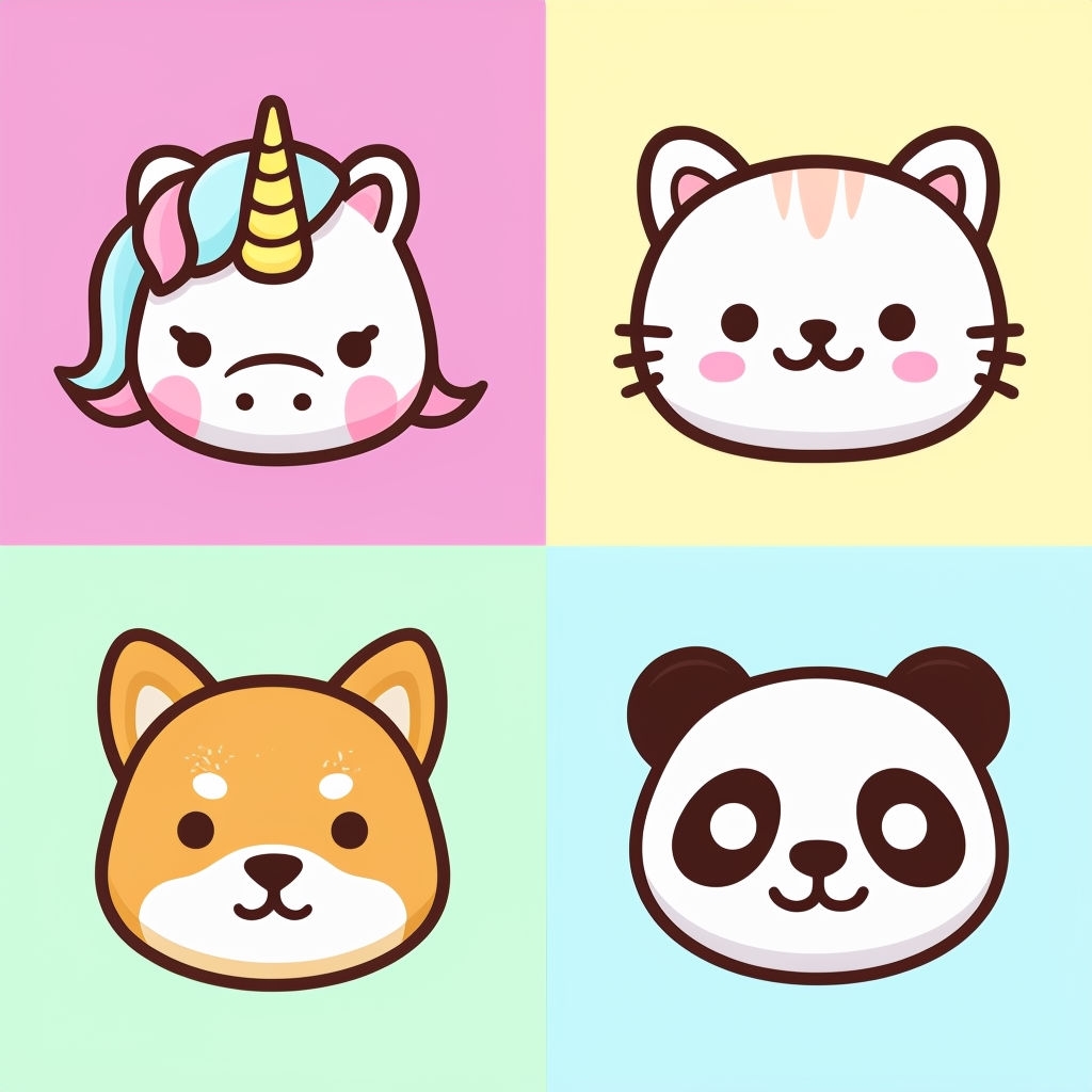 Cute Cartoon Animal Faces in Pastel Grid Pattern Sticker