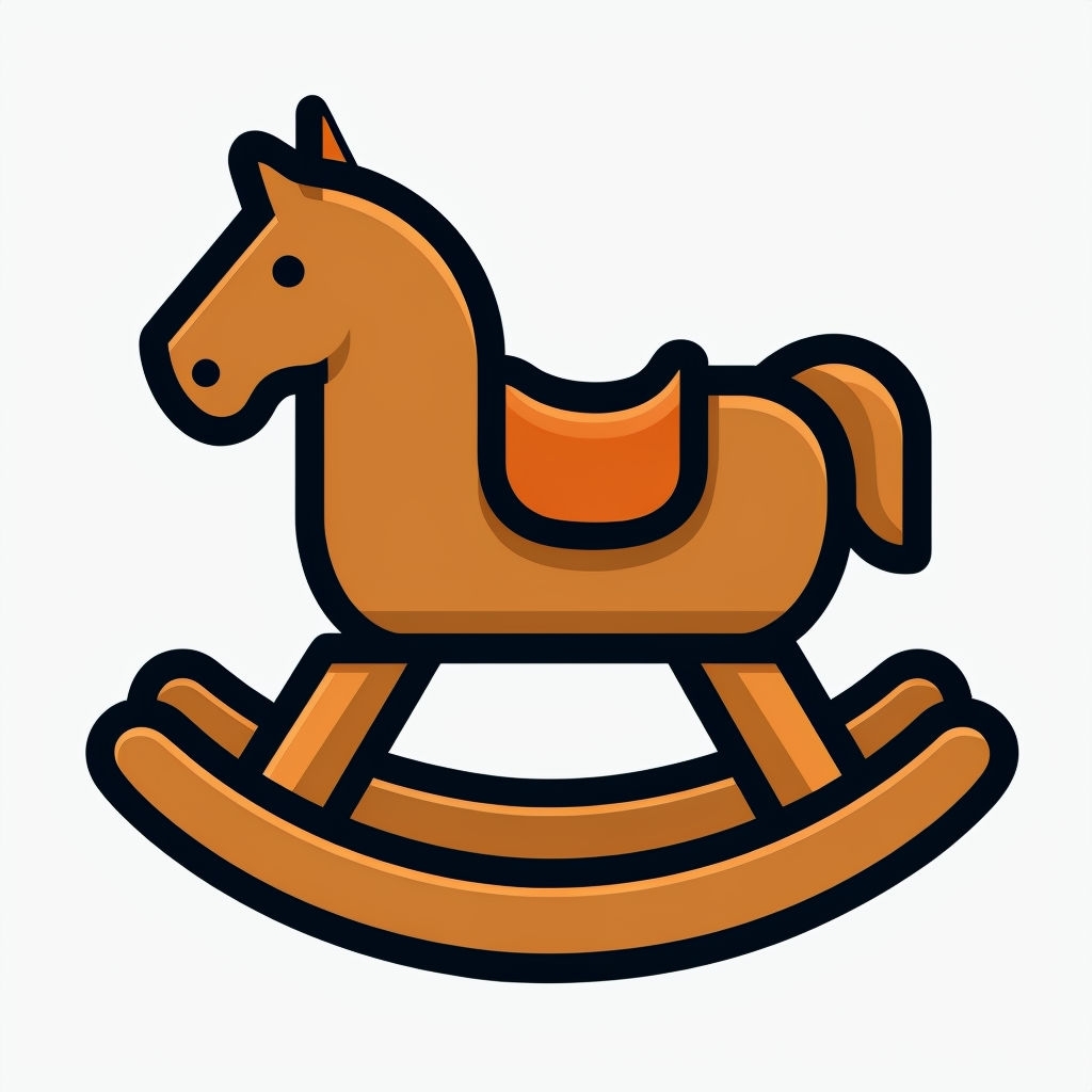 Cartoonish Wooden Rocking Horse Icon for Playful Designs Sticker