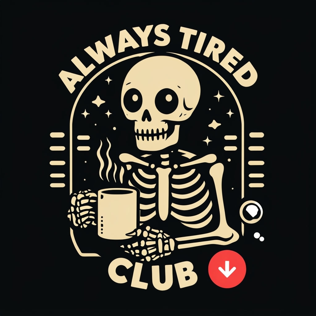 Always Tired Skeleton Club Logo Design T-Shirt