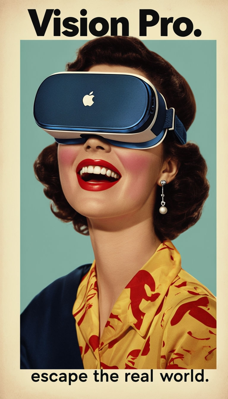 Vintage 1950s Woman in VR Headset Advertisement Poster