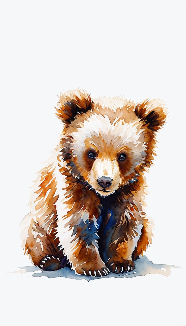 Fluffy Bear Cub Watercolor Illustration for Phone Case Cover