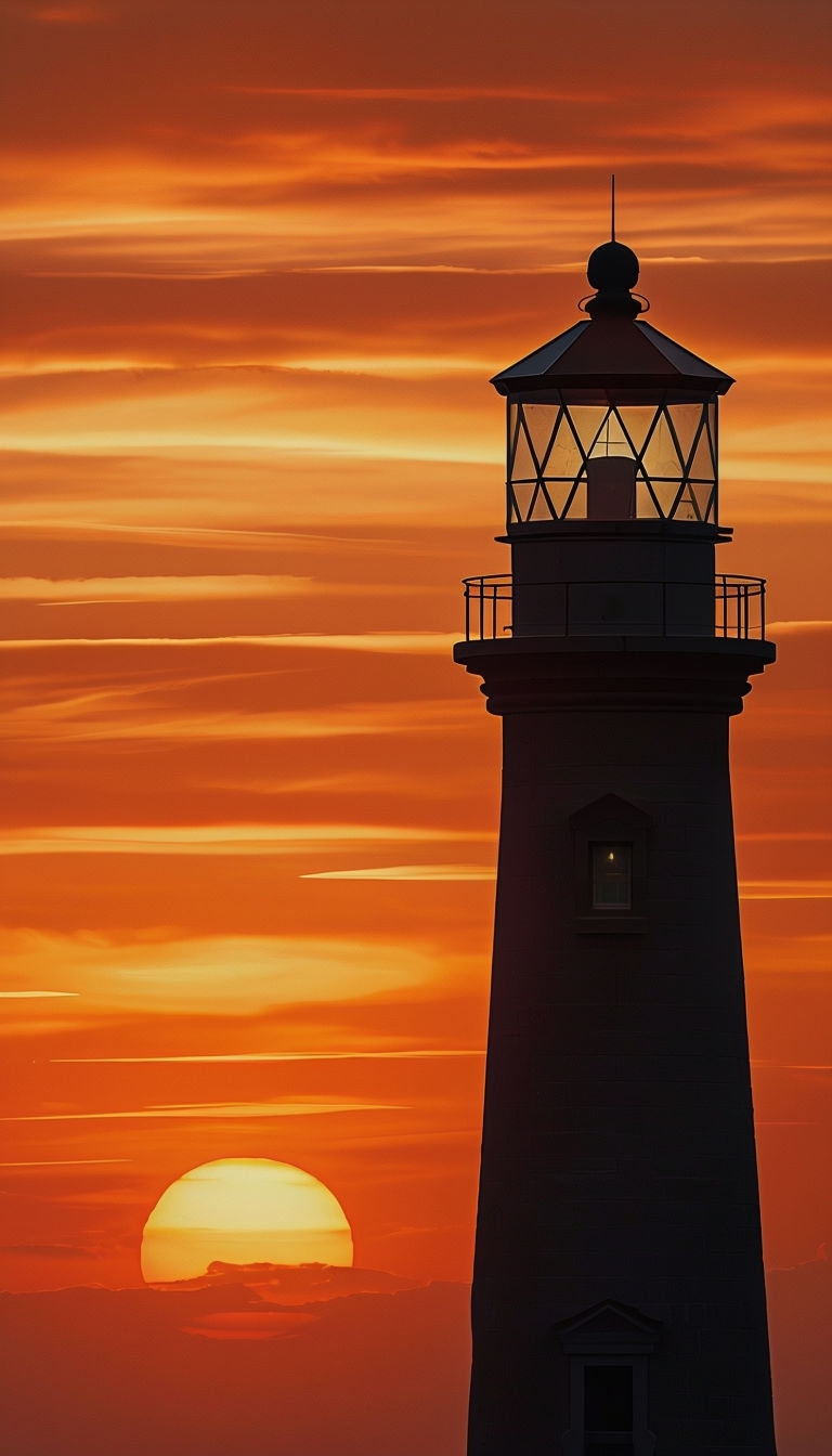 Dramatic Lighthouse Sunset Landscape with Vivid Colors Mobile Wallpaper