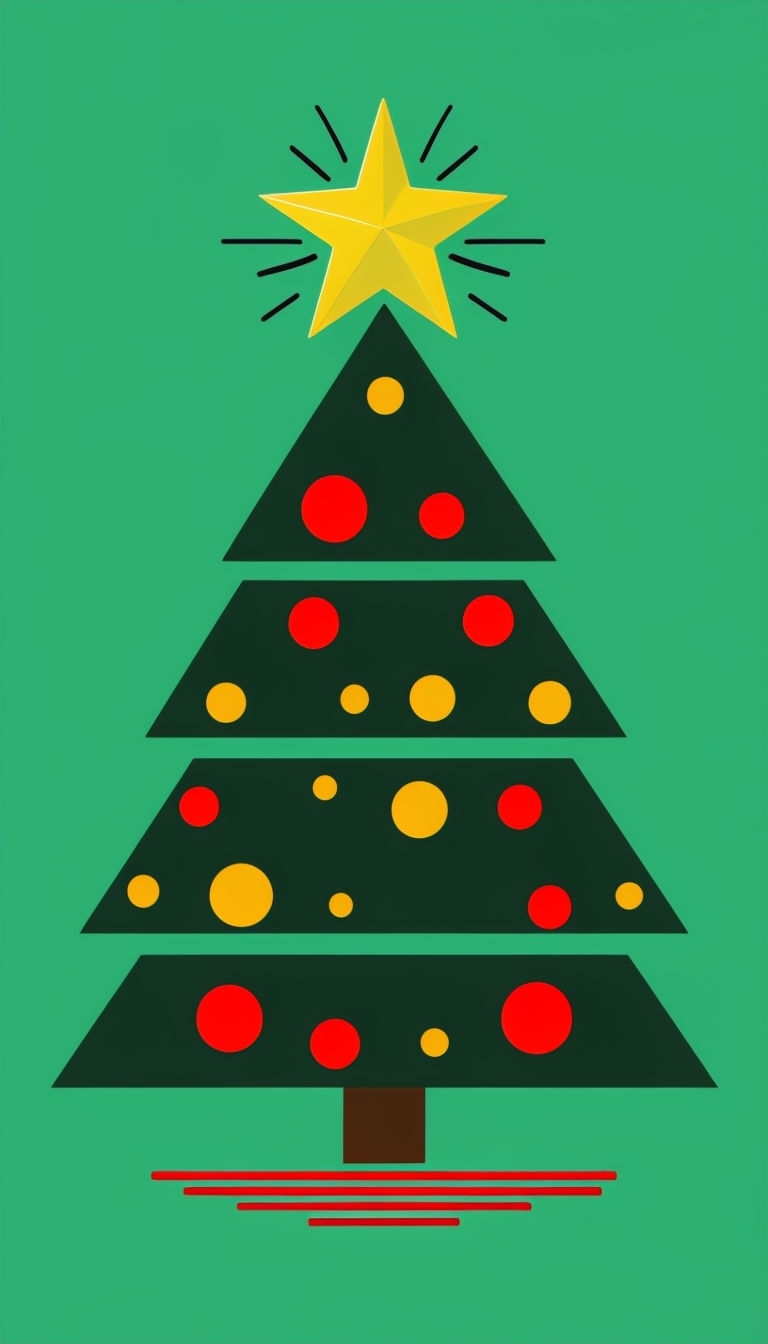 Minimalist Christmas Tree Illustration on Emerald Background Poster