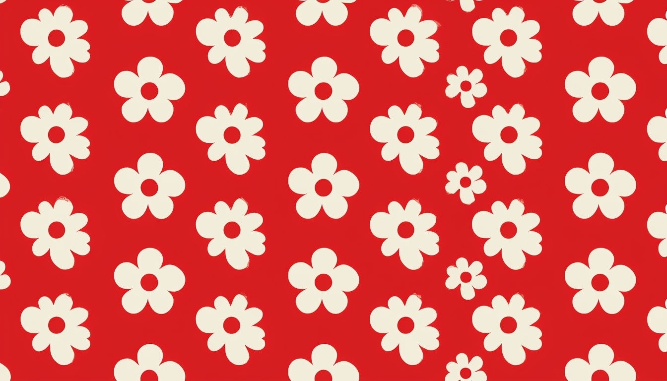 Vibrant Retro Flower Pattern on Bold Red Background Wallpaper