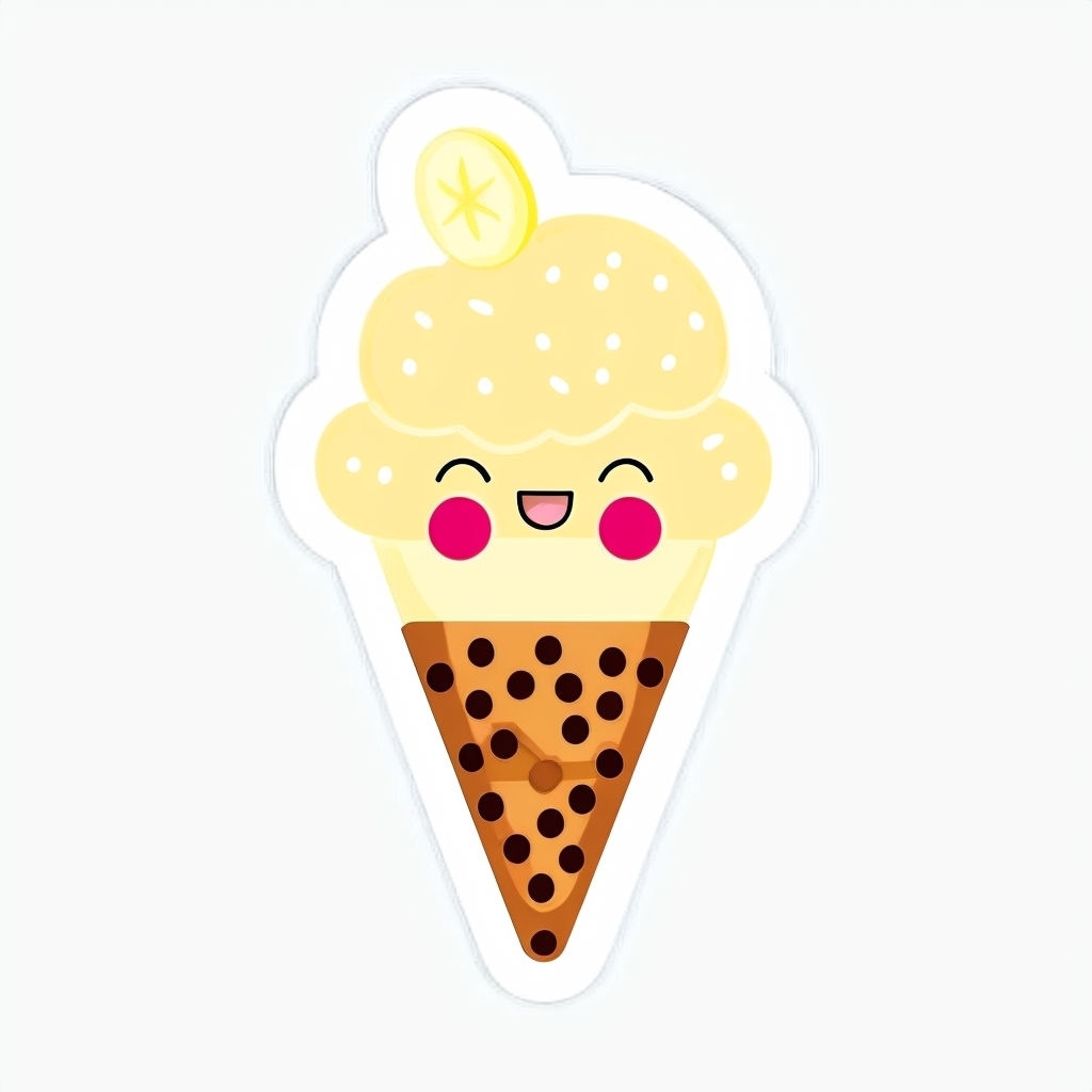 Cheerful Cartoon Ice Cream Cone Character Illustration Sticker