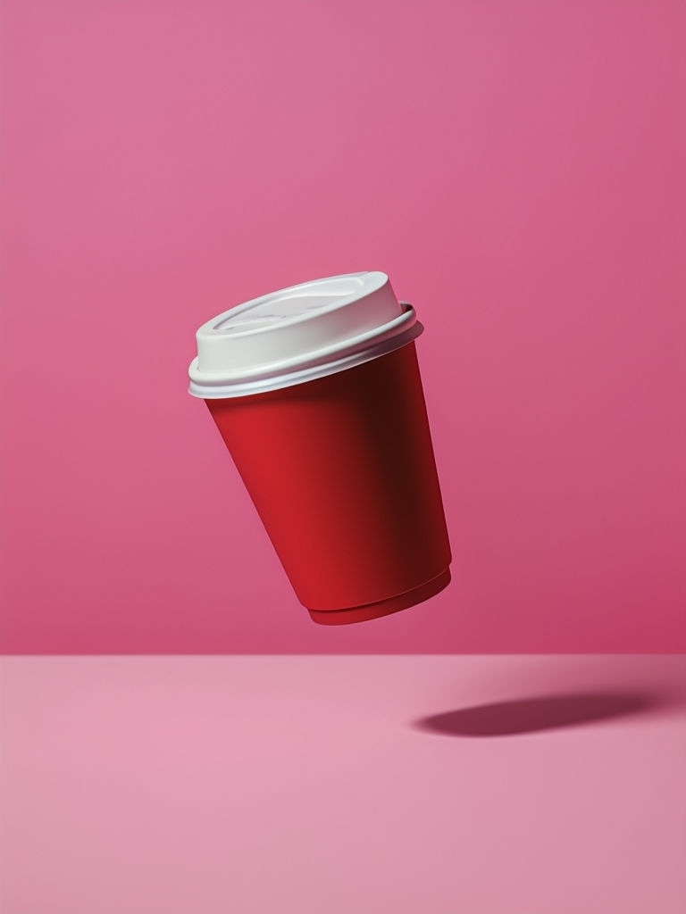 Minimalist Red Coffee Cup Photography on Vibrant Pink Background Mockup