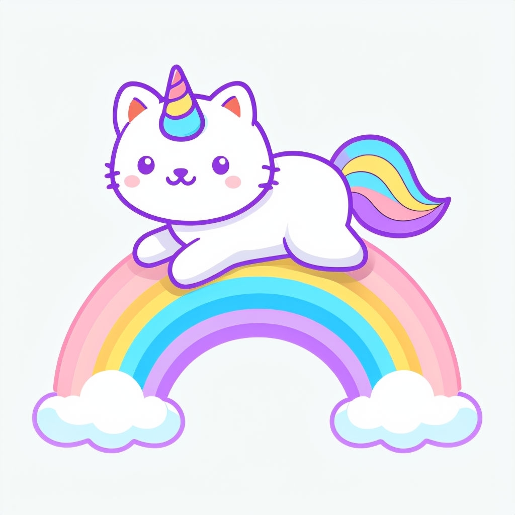 Cute Cartoon Unicorn Cat on Rainbow Illustration Mug