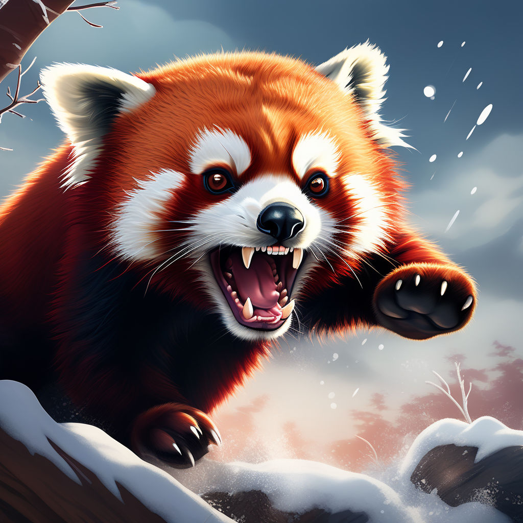 Illustration of an aggressive red panda showing claws and sh... by Фото ...