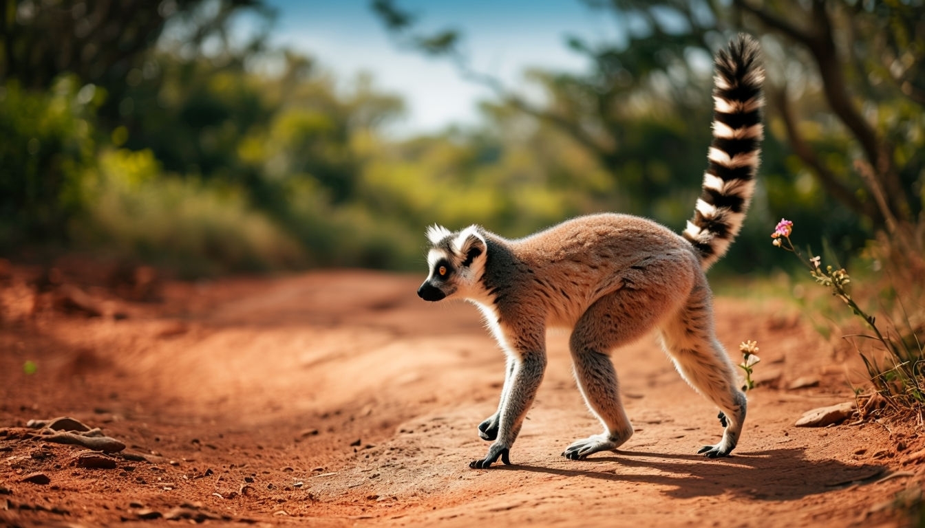 Serene Madagascar Lemur Walking on Dirt Path Virtual Backgrounds