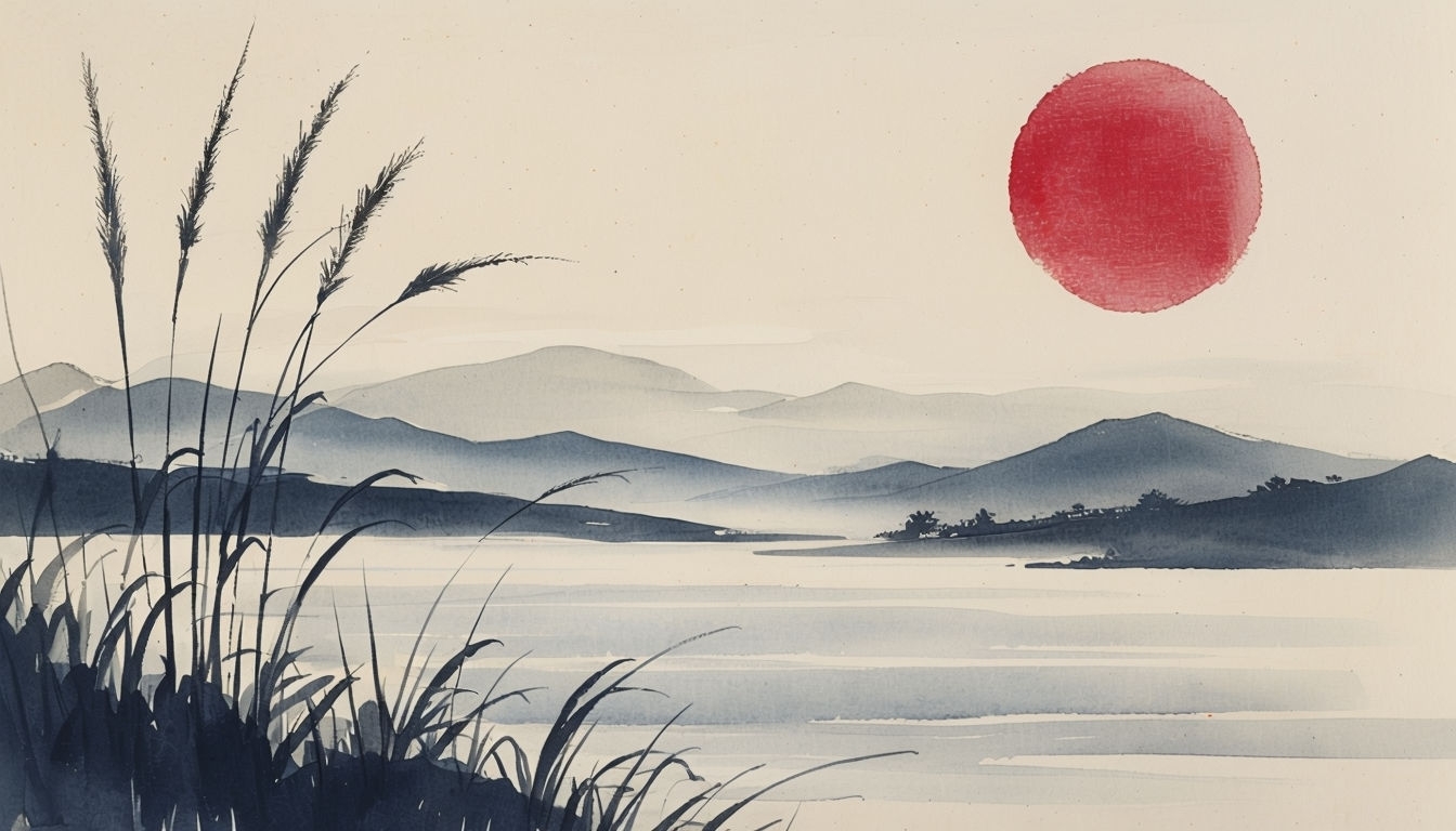 Tranquil Japanese Watercolor Landscape Virtual Background
