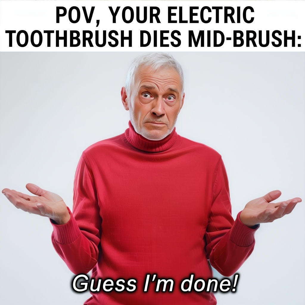 Confused Elderly Man Meme About Toothbrush Malfunction