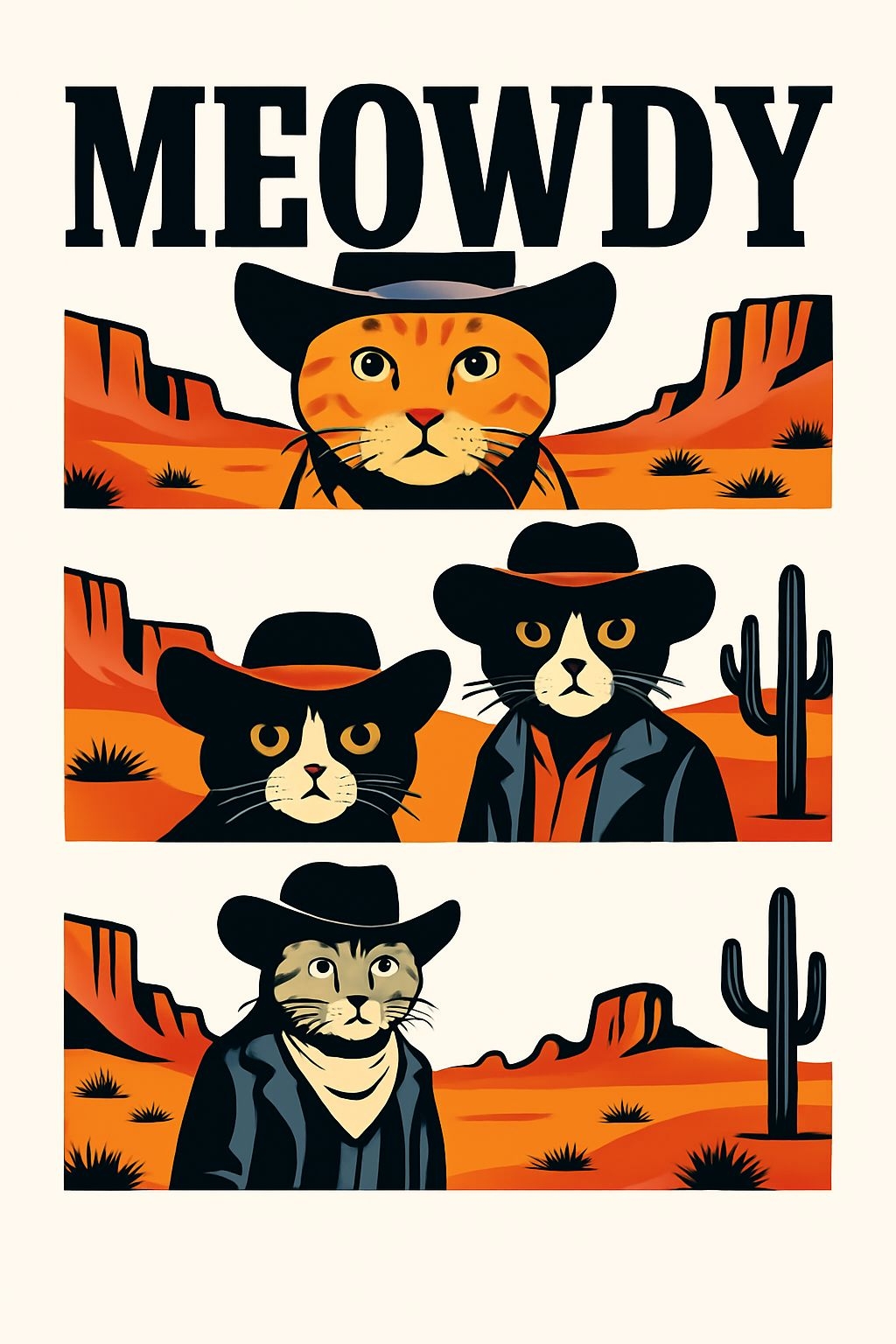 Whimsical Cowboy Cats in Desert Setting T-Shirt