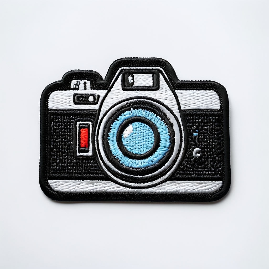 Vibrant Vintage Camera Embroidered Patch on Dark Background Hat