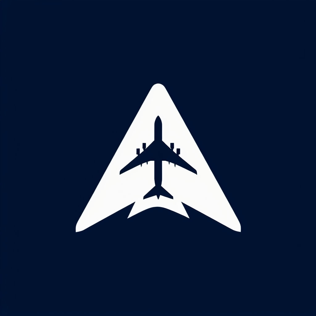 Minimalist Triangle Airplane Logo on Midnight Blue Background