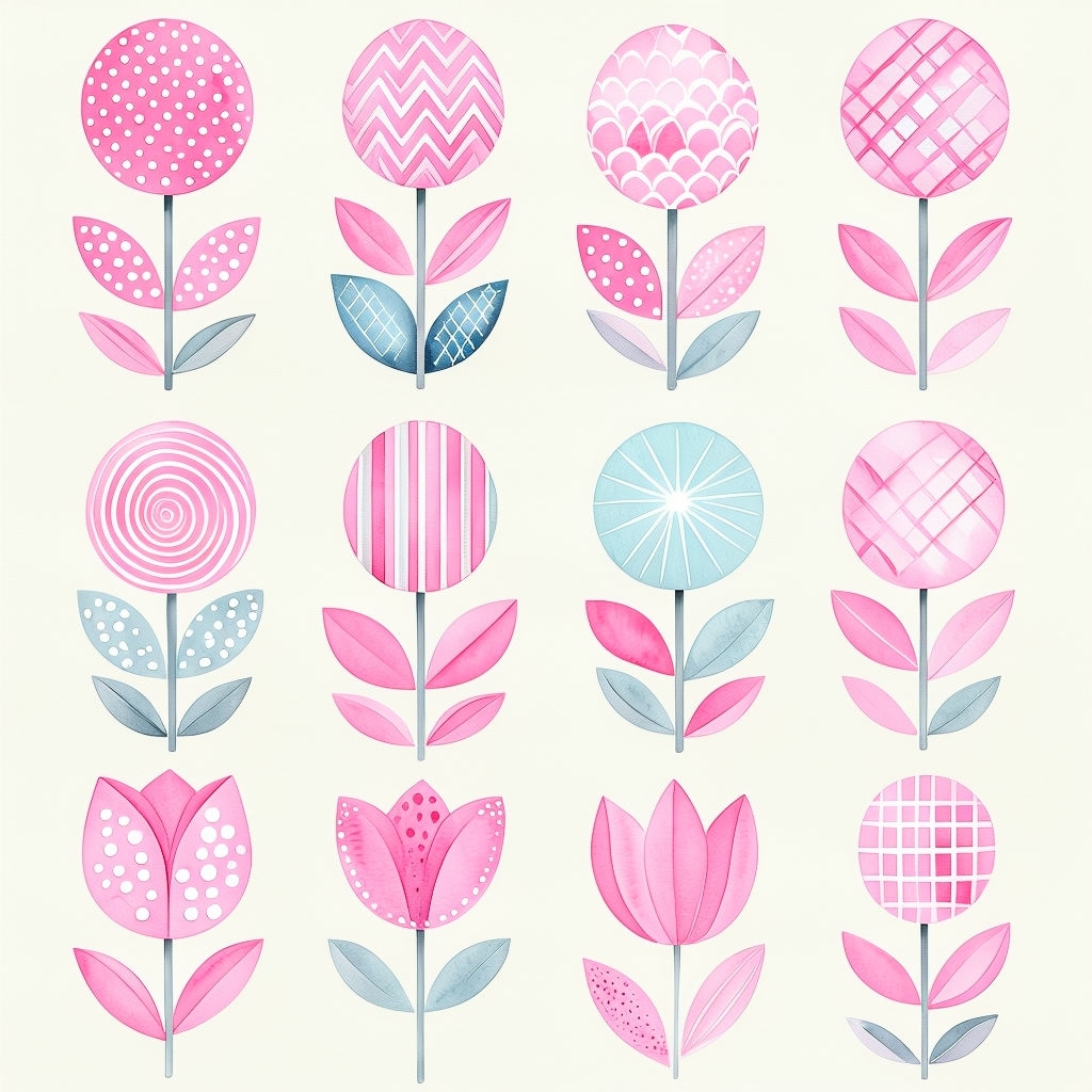 Whimsical Watercolor Floral Patterns in Soft Colors Seamless Pattern