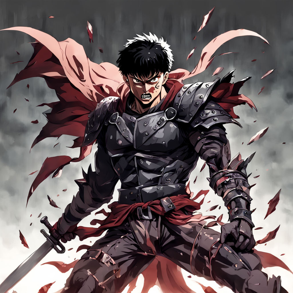 Anime berserk Guts warrior manga dynamic action pose by Sara N - Playground