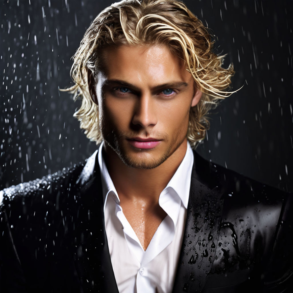 platinum-blond wet long hair