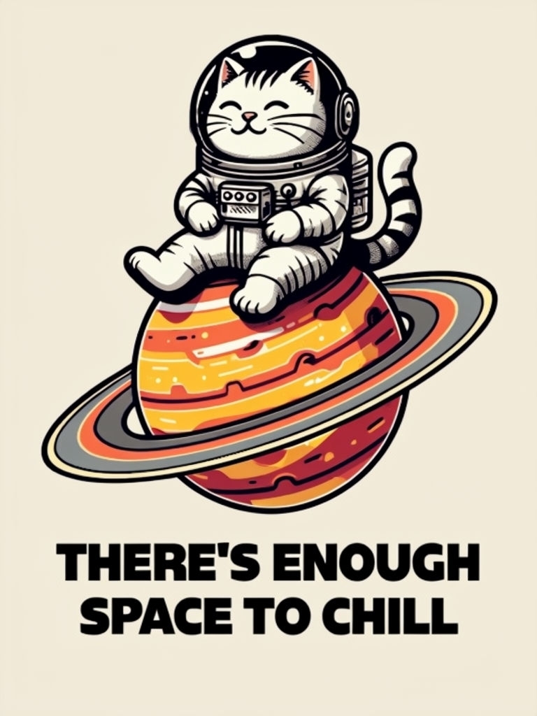 Whimsical Astronaut Cat Chilling on Planet Illustration Meme