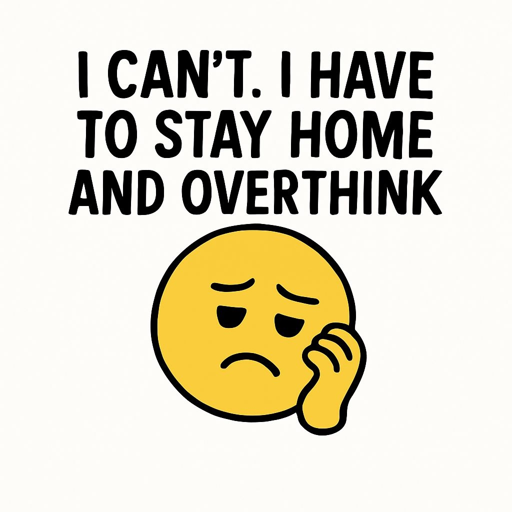Sad Emoji Face with Overthinking Text Minimalist Sticker