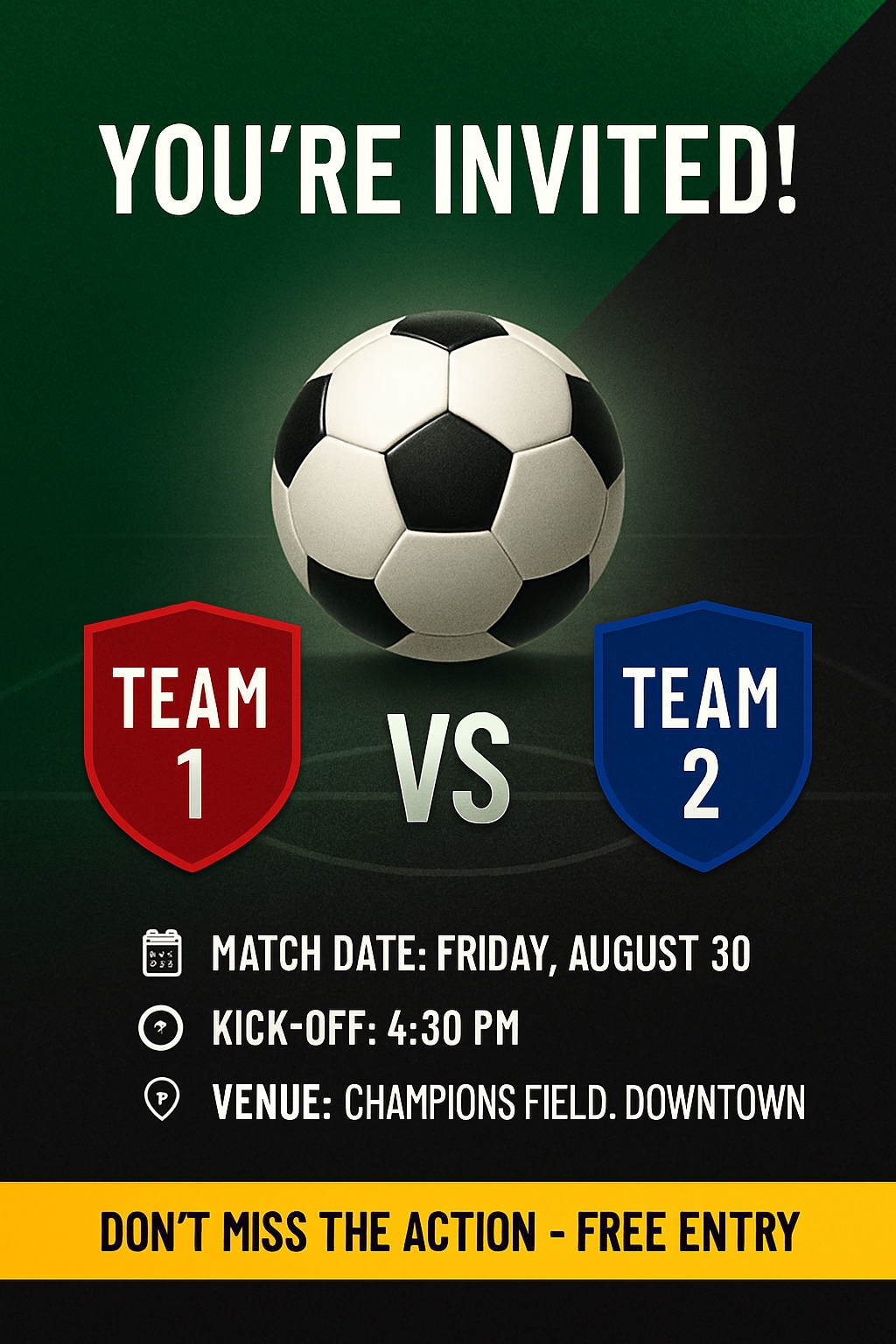 Modern Soccer Match Invitation Poster with Dynamic Design Flyer